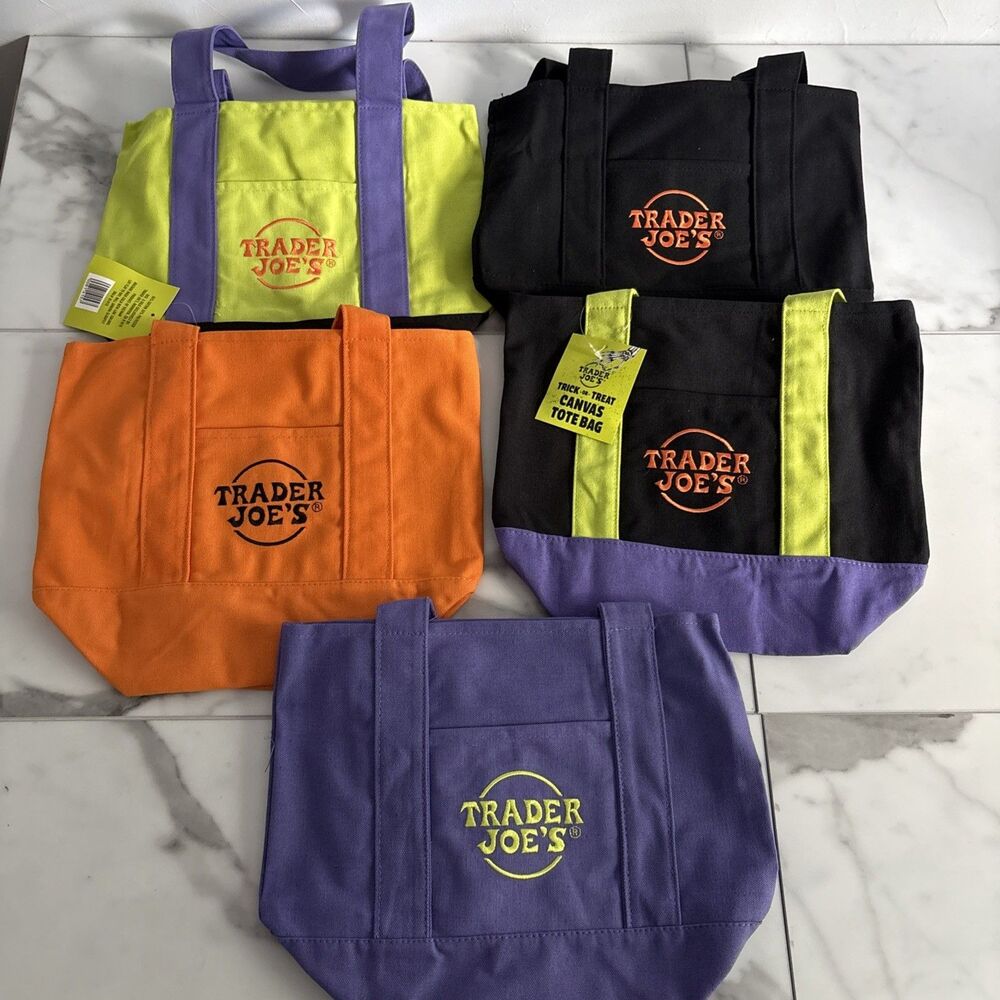 Trader Joes Trick-or-Treat Mini Canvas Tote Limited Edition Lot of 5
